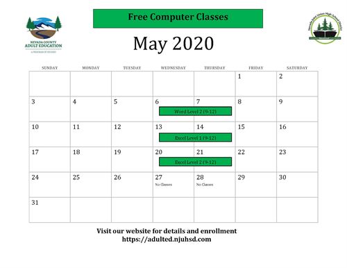 May 2020 calendar of free computer classes